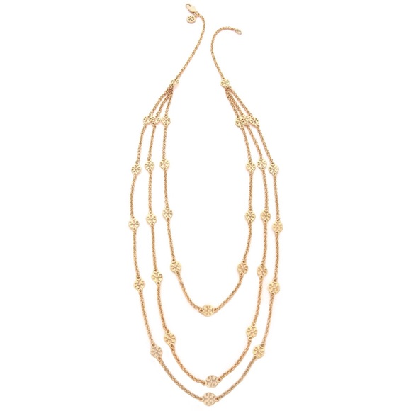 TORY BURCH • Gold Multi Strand Logo Necklace - Picture 2 of 6